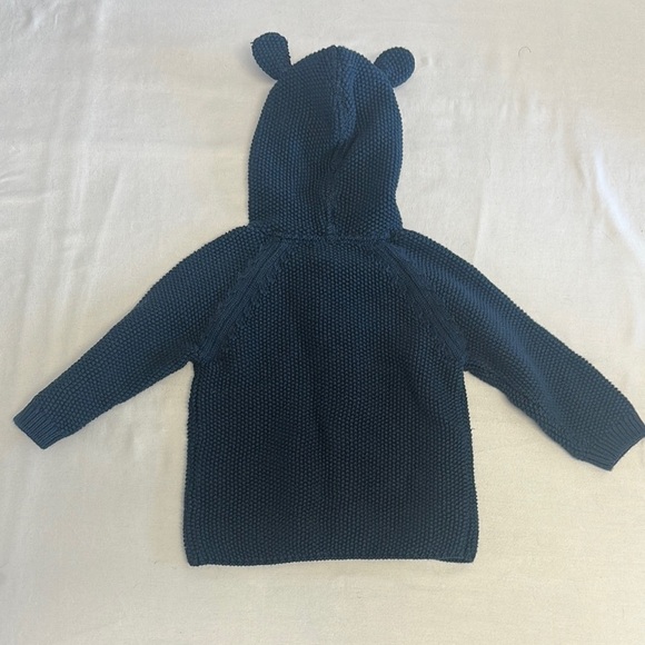 Next Baby Navy Knit button down Hoodie with teddy ears - Picture 3 of 4